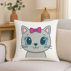 Cute Cartoon Cat Face Cushion with Bow – Kids Room Decor Pillow (12x12) customer review image
