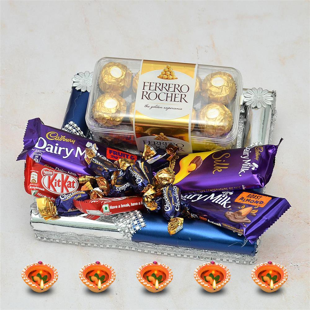 Diwali Chocolate Thali - 3 Dairy Milk, 2 Kit Kat in a Thali