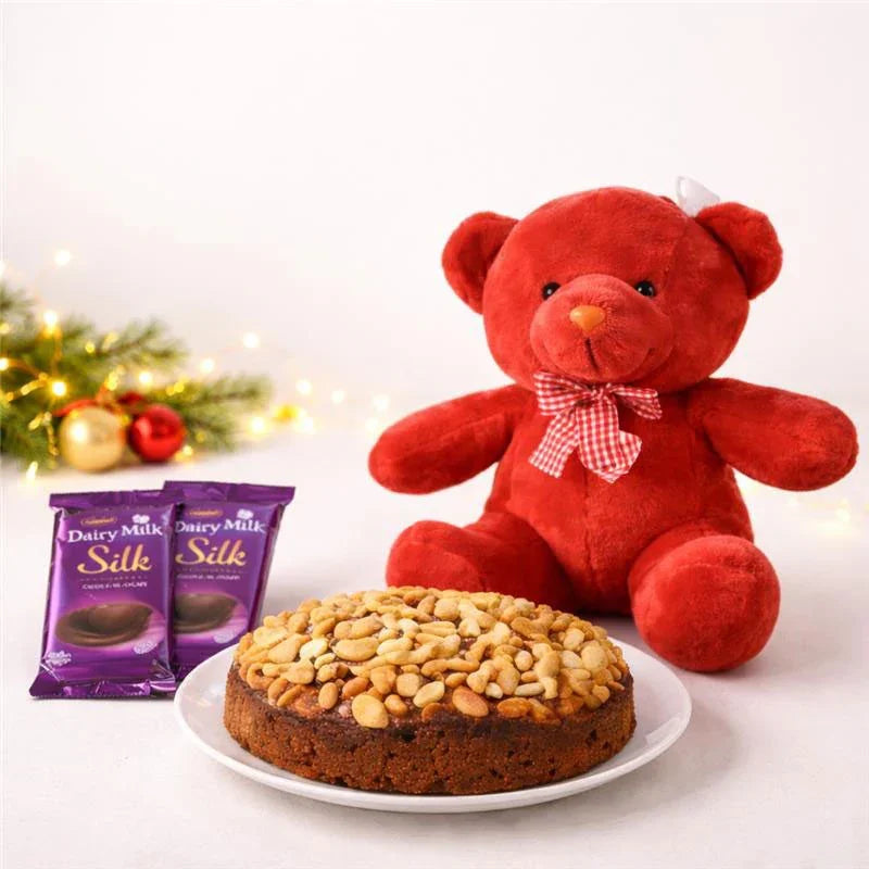 Dry Cake With Teddy Bear N Chocolates Combo