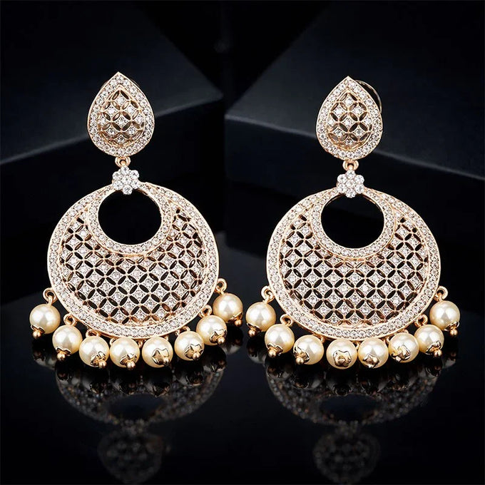 Elegant Rose Gold Plated Designer Pearl Drop Earrings for Women