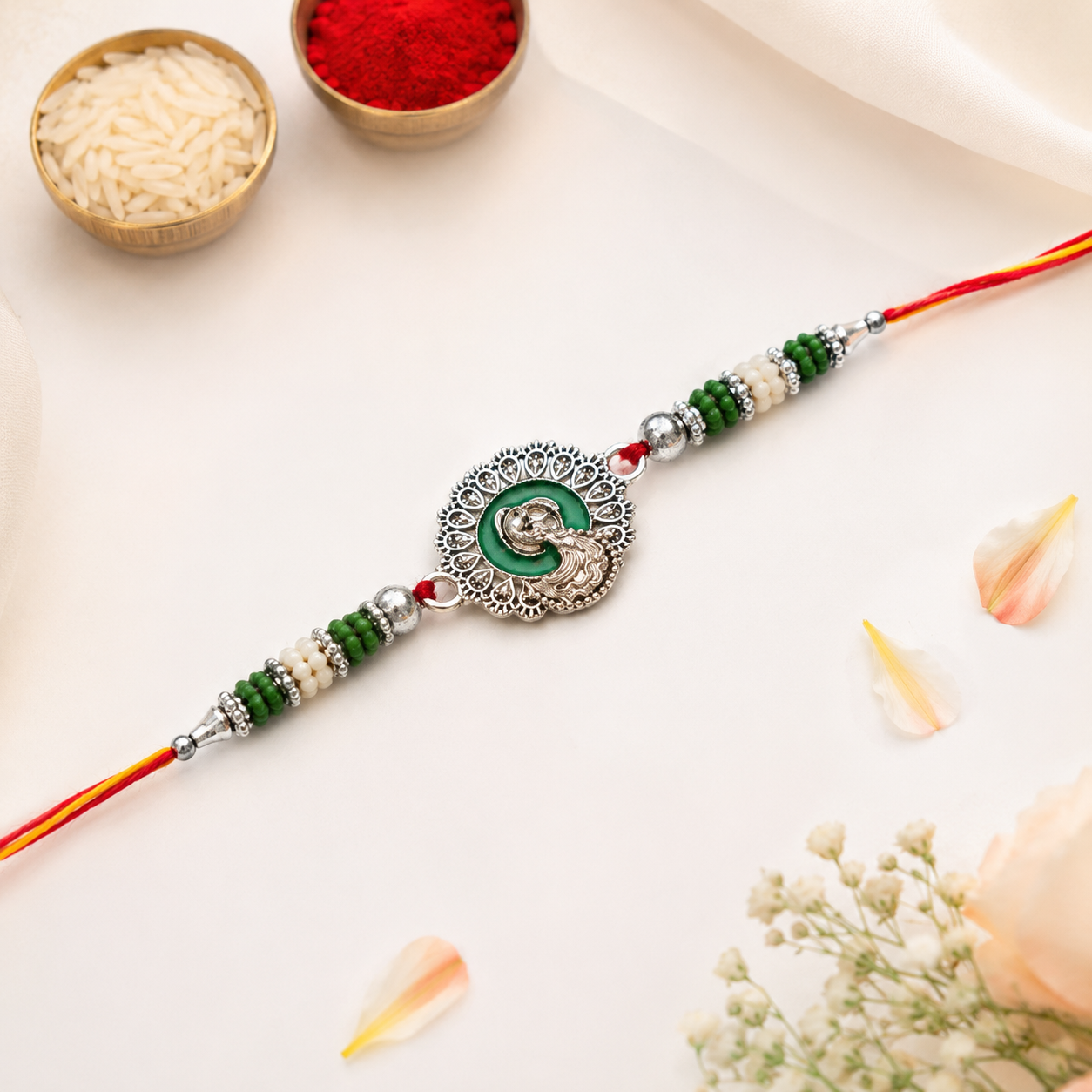 Emerald Peacock Silver Rakhi premium product image