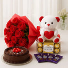 8 Red Roses Chocolate Cake Combo with Teddy | OyeGifts customer review image