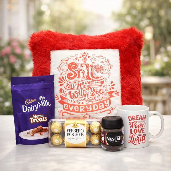 Fall In Love Pillow With Chocolates N Mug Hamper