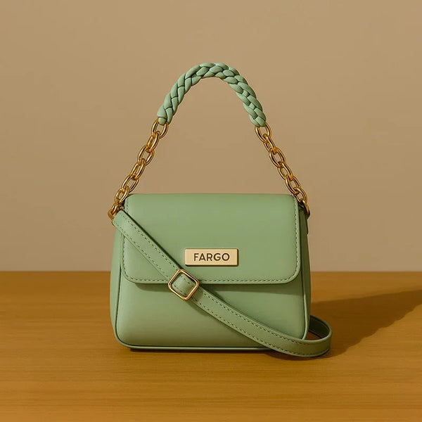FARGO Elegant Green Leather Handbag with Gold Chain Handle