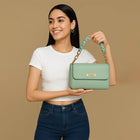 FARGO Elegant Green Leather Handbag with Gold Chain Handle customer review image