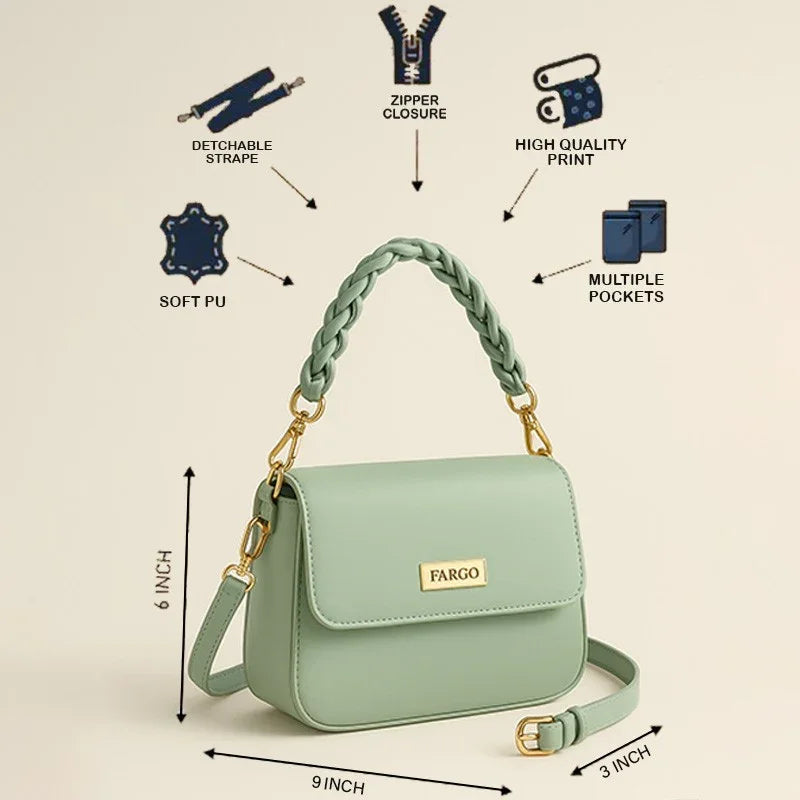 FARGO Elegant Green Leather Handbag with Gold Chain Handle