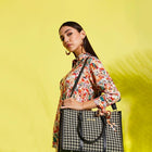 Fargo Premium Houndstooth Pattern Handbag for Women – Stylish Tote Bag with Black Leather Handles customer review image