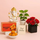 Festive Ganesha Blessings Hamper with Sweets, Roses & Greenery customer review image