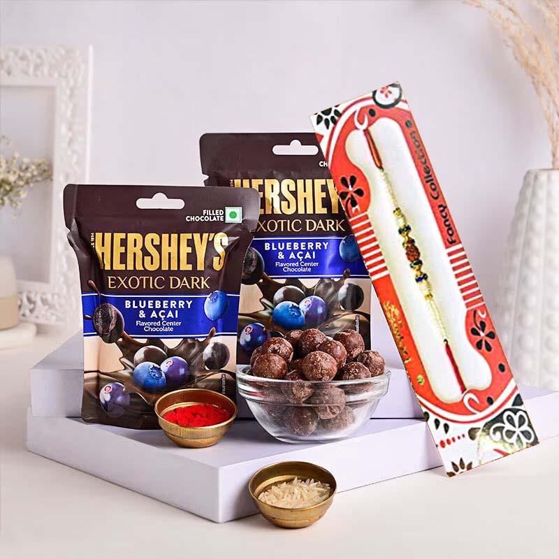 Exotic Chocolates With Rudraksh Rakhi
