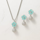 Floral Shaped Cute Pendant with Earrings Jewellery Set for Girls and Women customer review image