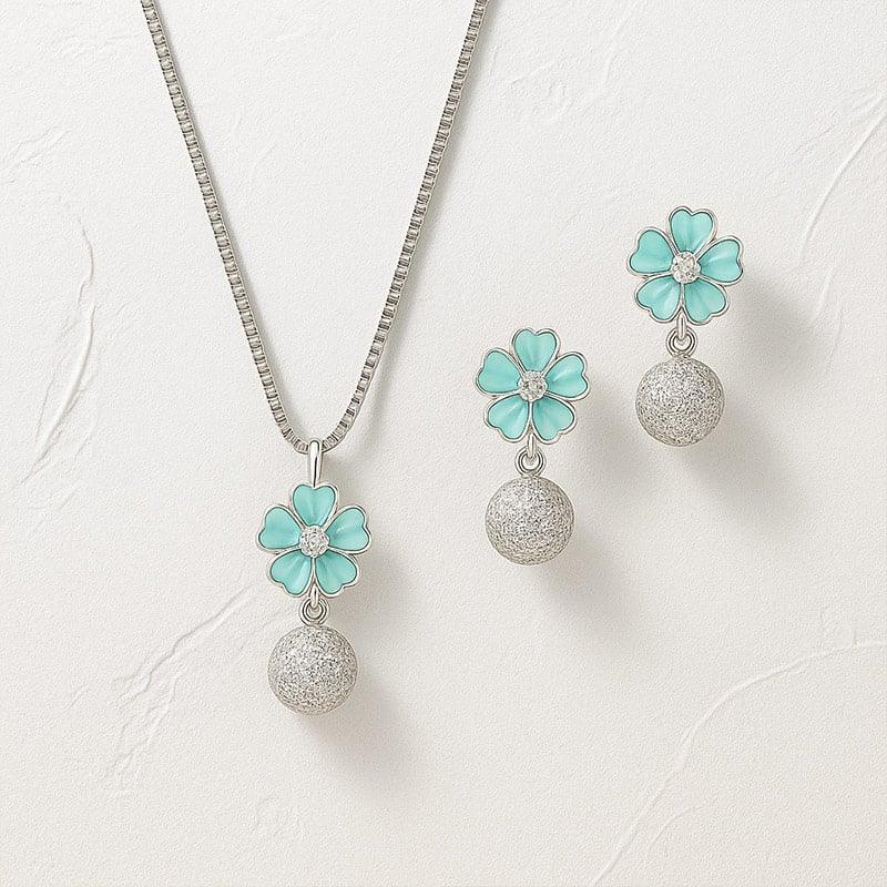 Floral Shaped Cute Pendant with Earrings Jewellery Set for Girls and Women