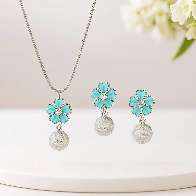 Floral Shaped Cute Pendant with Earrings Jewellery Set for Girls and Women