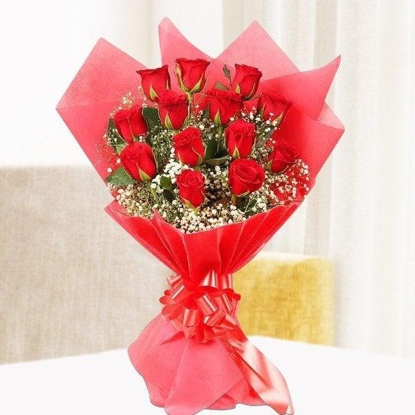 Red Roses Bouquet with 12 Roses