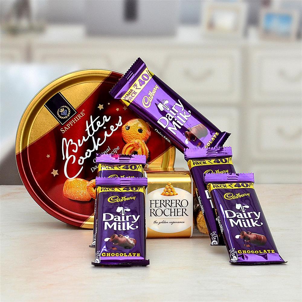 Butter Cookies, Dairy Milk with Ferrero Rocher Chocolates Hamper