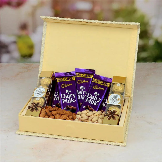 Chocolate Hamper with 5 Dairy Milk, Almonds & Pista