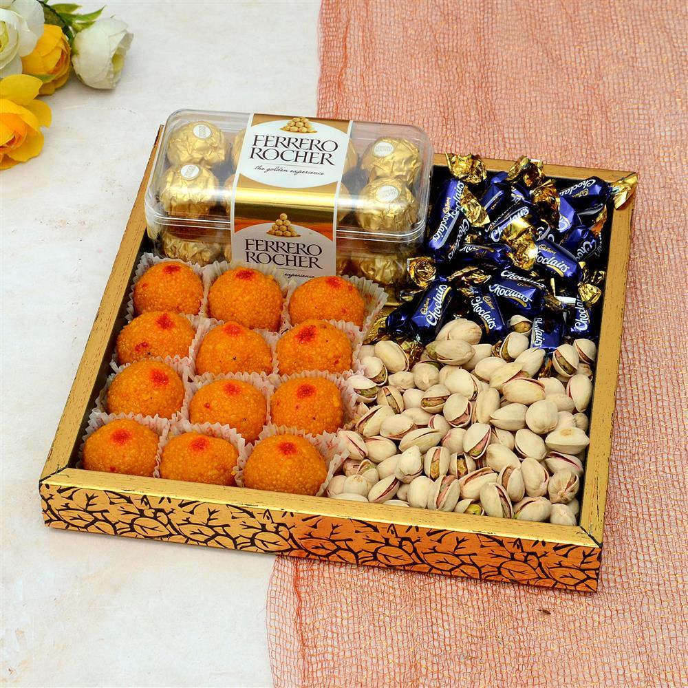 Ferrero Rocher With Laddu N Pista In A Thali
