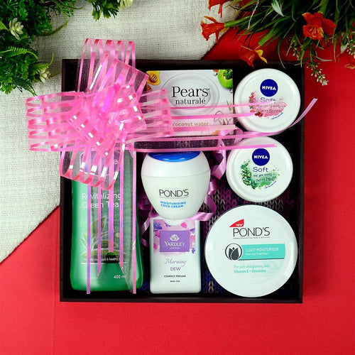 Gift set with Ponds, Nivea, and Pears products 