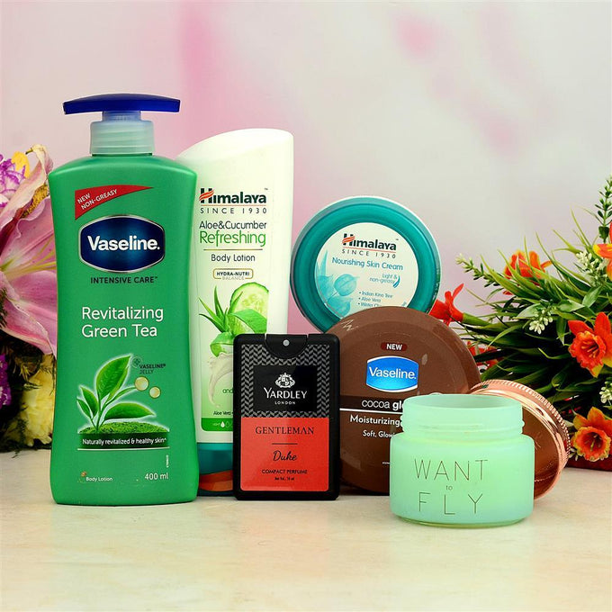 Vaseline & Himalaya Body Care Set with Yardley Perfume and Candle