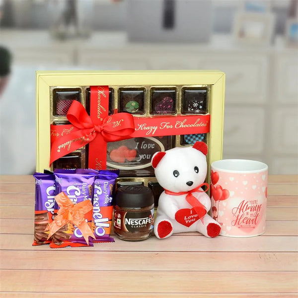 Handmade Chocolates With Mug N Teddy Hamper