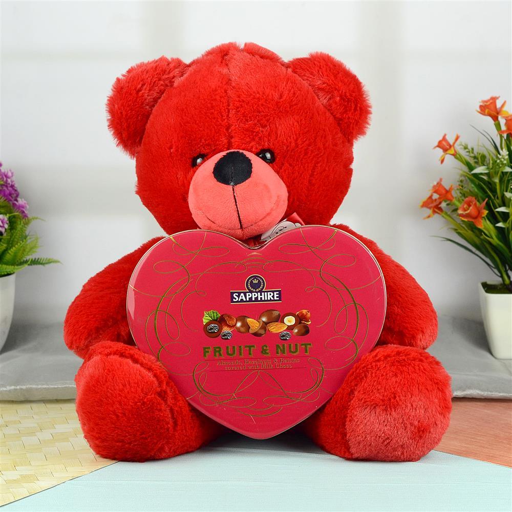 Darling Red Bowtie Teddy N Sapphire Box