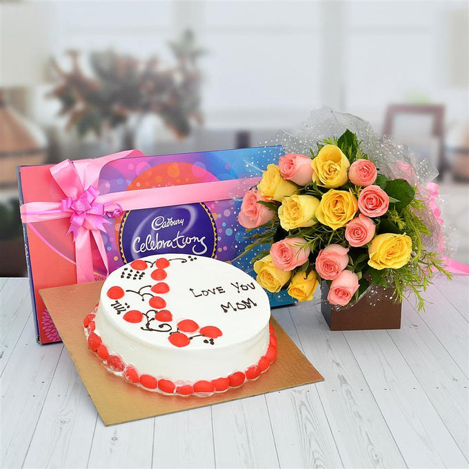 Roses, Vanilla Cake & Cadbury Celebrations | OyeGifts - Flower Delivery in GiftsGhaziabad