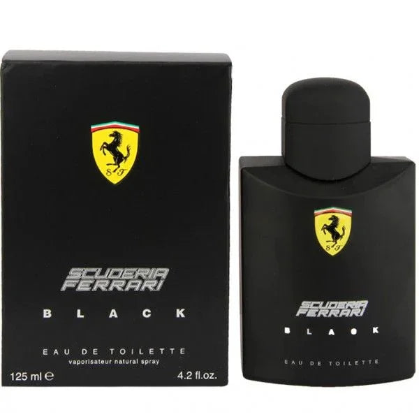Scuderia Ferrari Black Eau de Toilette bottle and packaging on a white background