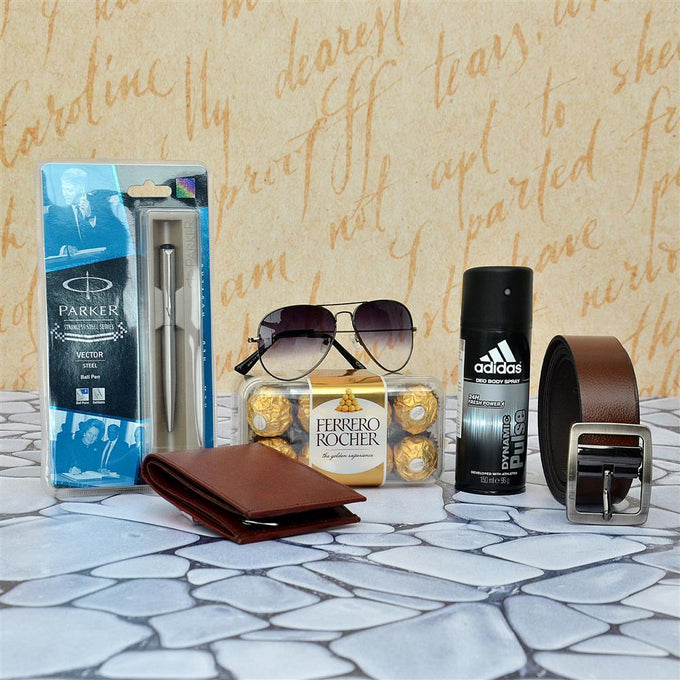 Men's Gift Set with Sunglass, Belt & Wallet - Cosmetics for Men Gift for Men