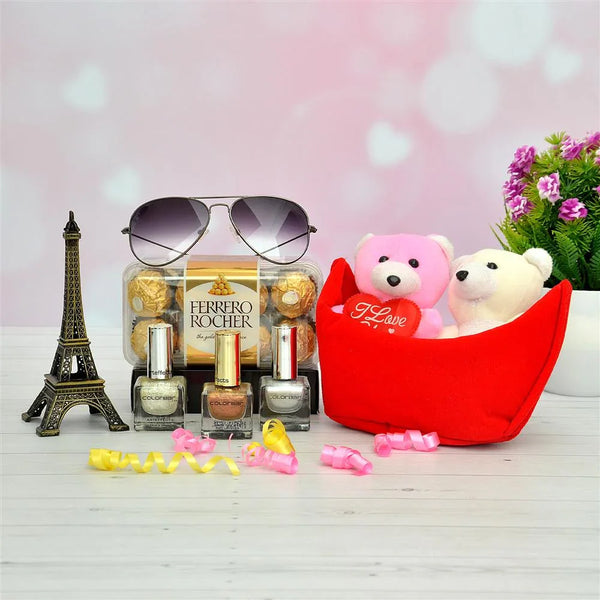 Couple  Teddy with Chocolates and Sunglass