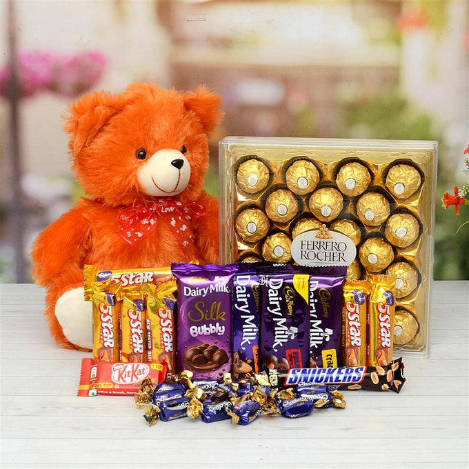 Ferrero Rocher Chocolate & 10 Inch Brown Teddy Hamper