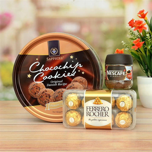 Cookies N Ferrero Rocher with Coffee Hamper