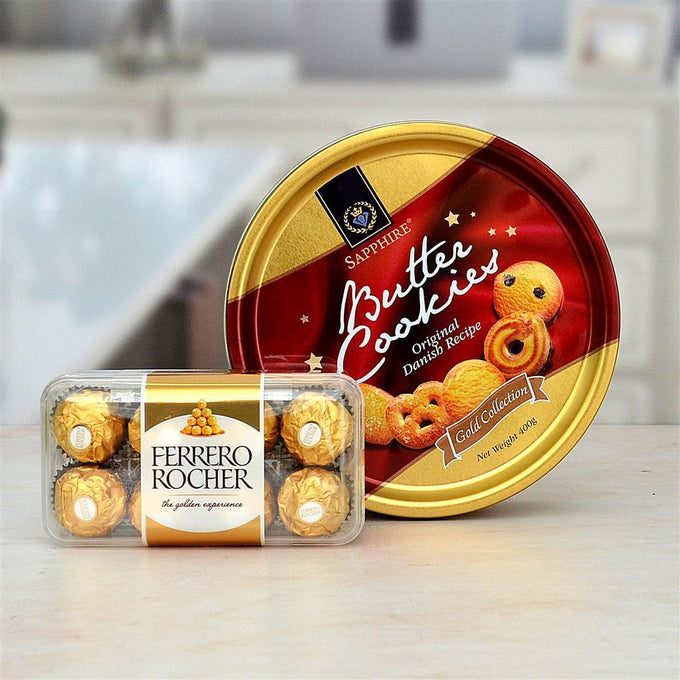 Sapphire Butter Cookies & 16pc Ferrero Rocher Chocolate Box