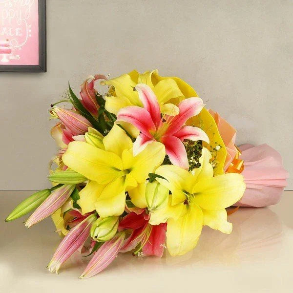 Pink Yellow Oriental Lilies Bouquet
