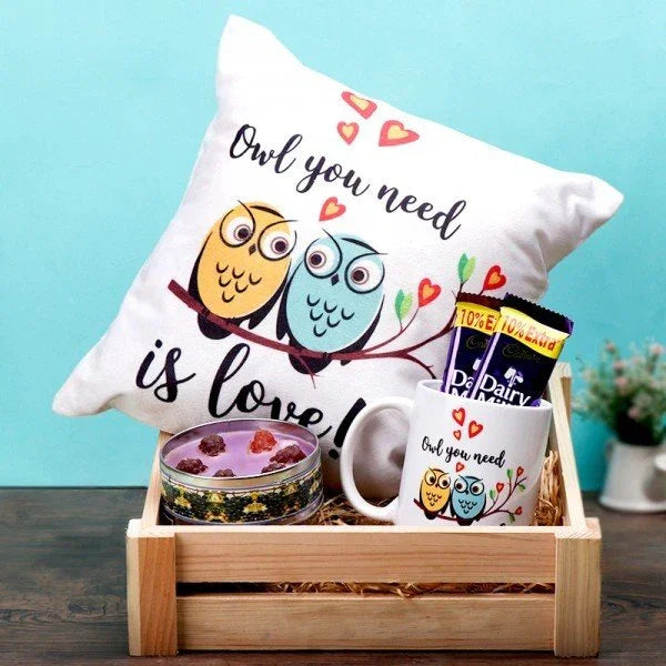 Designer Cushion & 350ml White Mug Gift Set - Anniversary Gift in Delhi