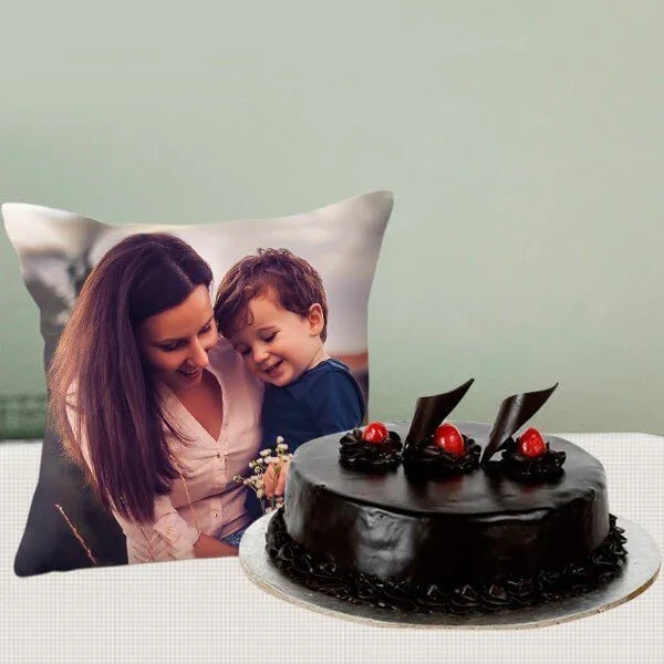 Chocolate Truffle Cake with Personalized Cushion - Cake Delivery in GiftsGhaziabad