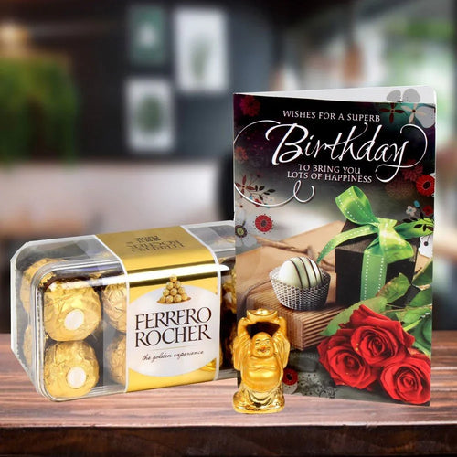 Ferrero Rocher chocolate set with a birthday card and buddha 