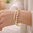 Elegant Gold-Plated Crystal & Blush Stone Designer Bangle for Women customer review image