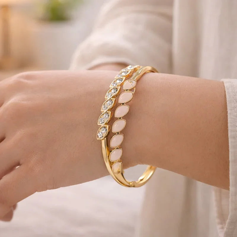 Elegant Gold-Plated Crystal & Blush Stone Designer Bangle for Women