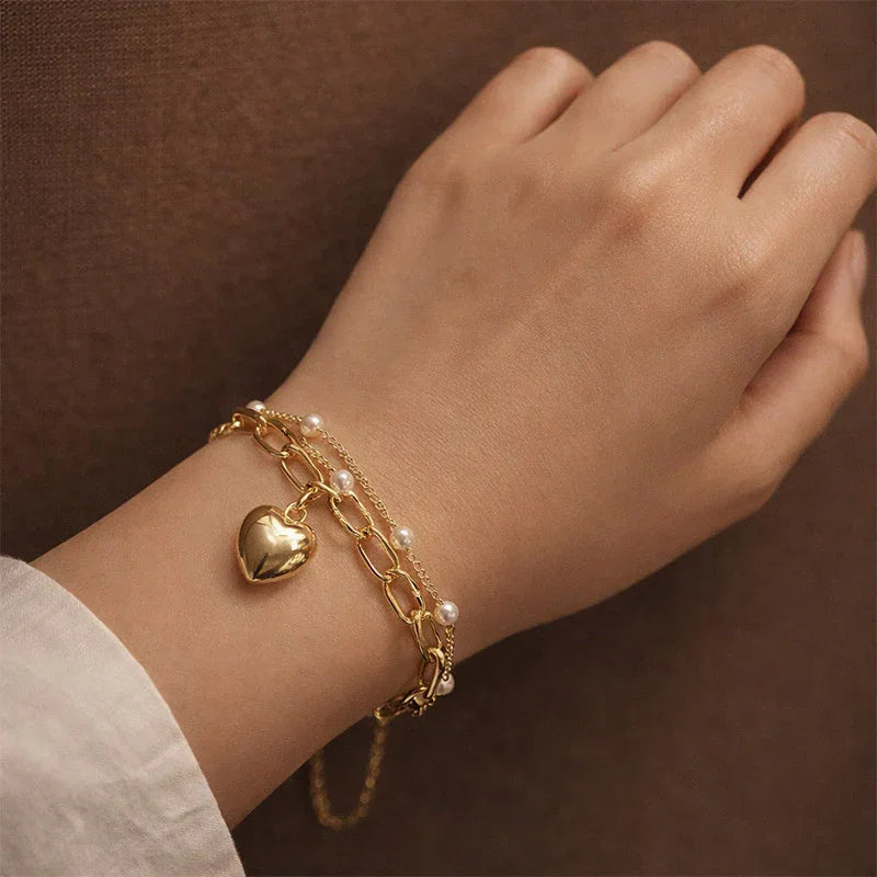  Gold Plated Heart Shape Bracelet for Girls and Women (Gold)