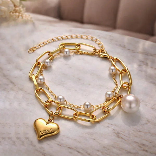  Gold Plated Heart Shape Bracelet for Girls and Women (Gold)