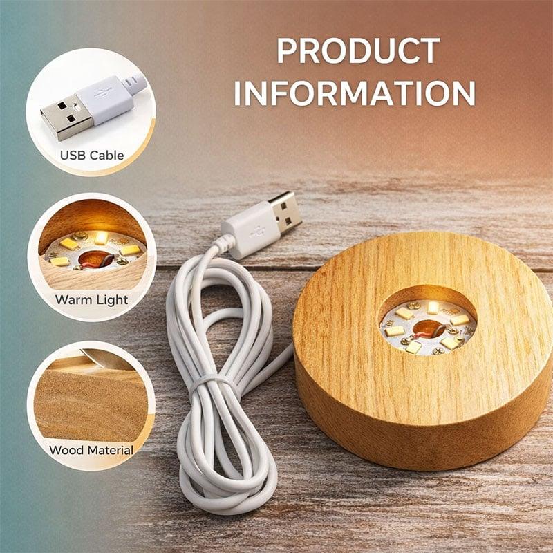 Golden Deer Crystal Ball LED Night Lamp with Wooden Base