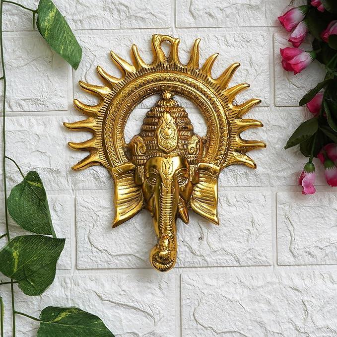 Golden Lord Ganesha Wall Hanging Decorative Idol