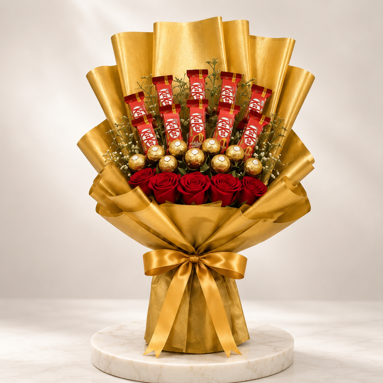 Golden Indulgence Chocolate and Rose Bouquet