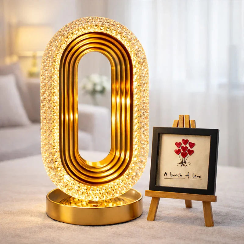 Golden Oval Crystal LED Table Lamp – Luxury Warm Glow Decorative Night Light