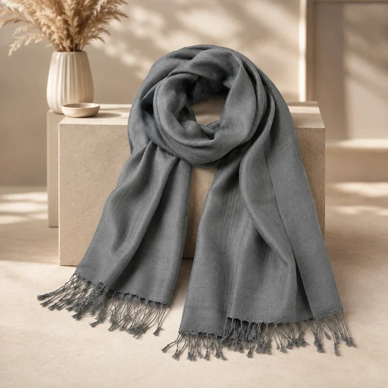Grey Raw Silk Stole 72 X 72 Inches