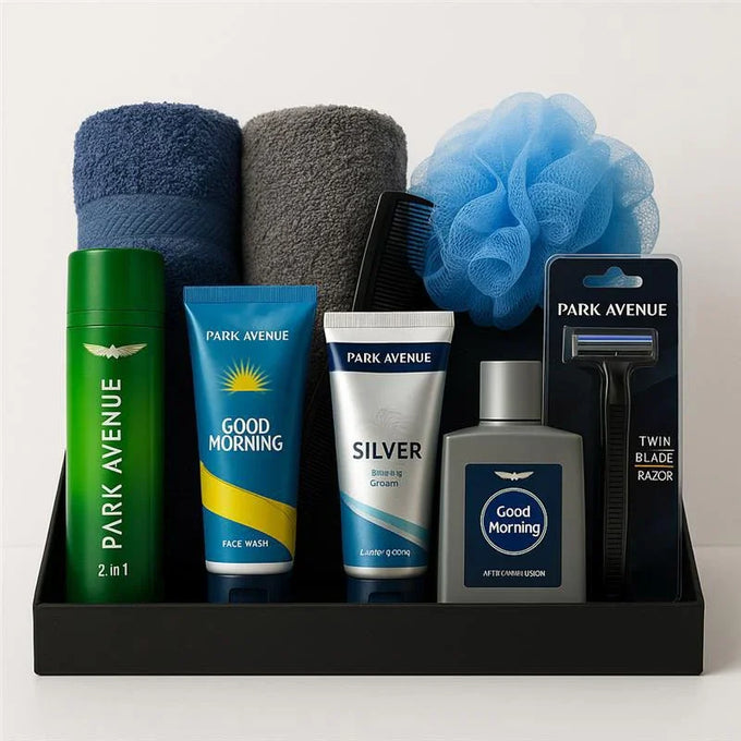 Park Avenue Grooming Essentials Hamper with Towels & Shaving Kit - Cosmetics for Men Gift for Men