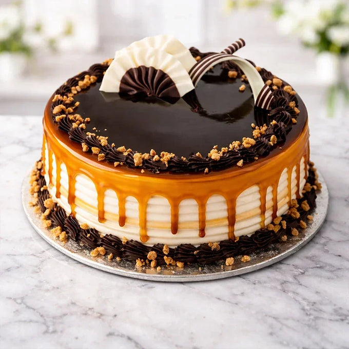Half Kg Caramel Chocolate Cake - Cake Delivery in GiftsGhaziabad