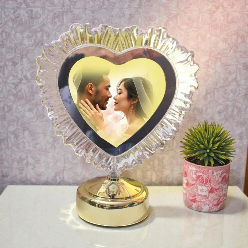 Heart-Shaped LED Photo Frame Crystal Table Lamp – Personalized Gift Light