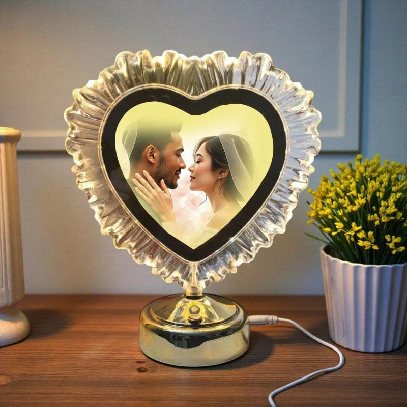 Heart-Shaped LED Photo Frame Crystal Table Lamp – Personalized Gift Light
