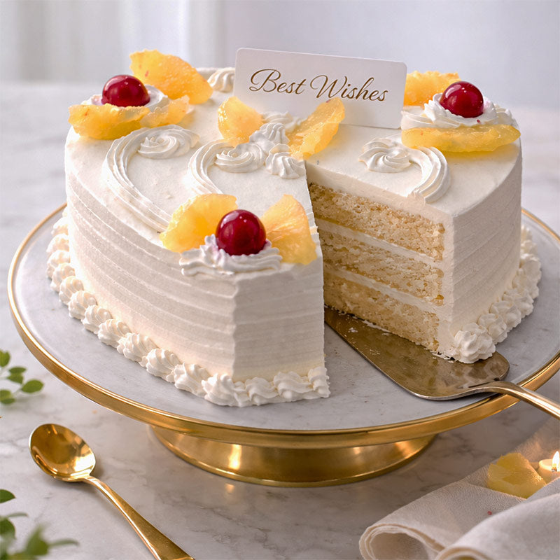 Classic Heart-Shaped Pineapple Cream Cake (1 kg)