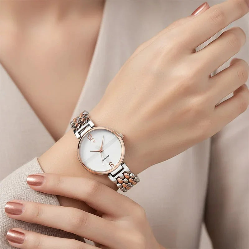 Rose Gold & Silver Quartz Women’s Bracelet Watch